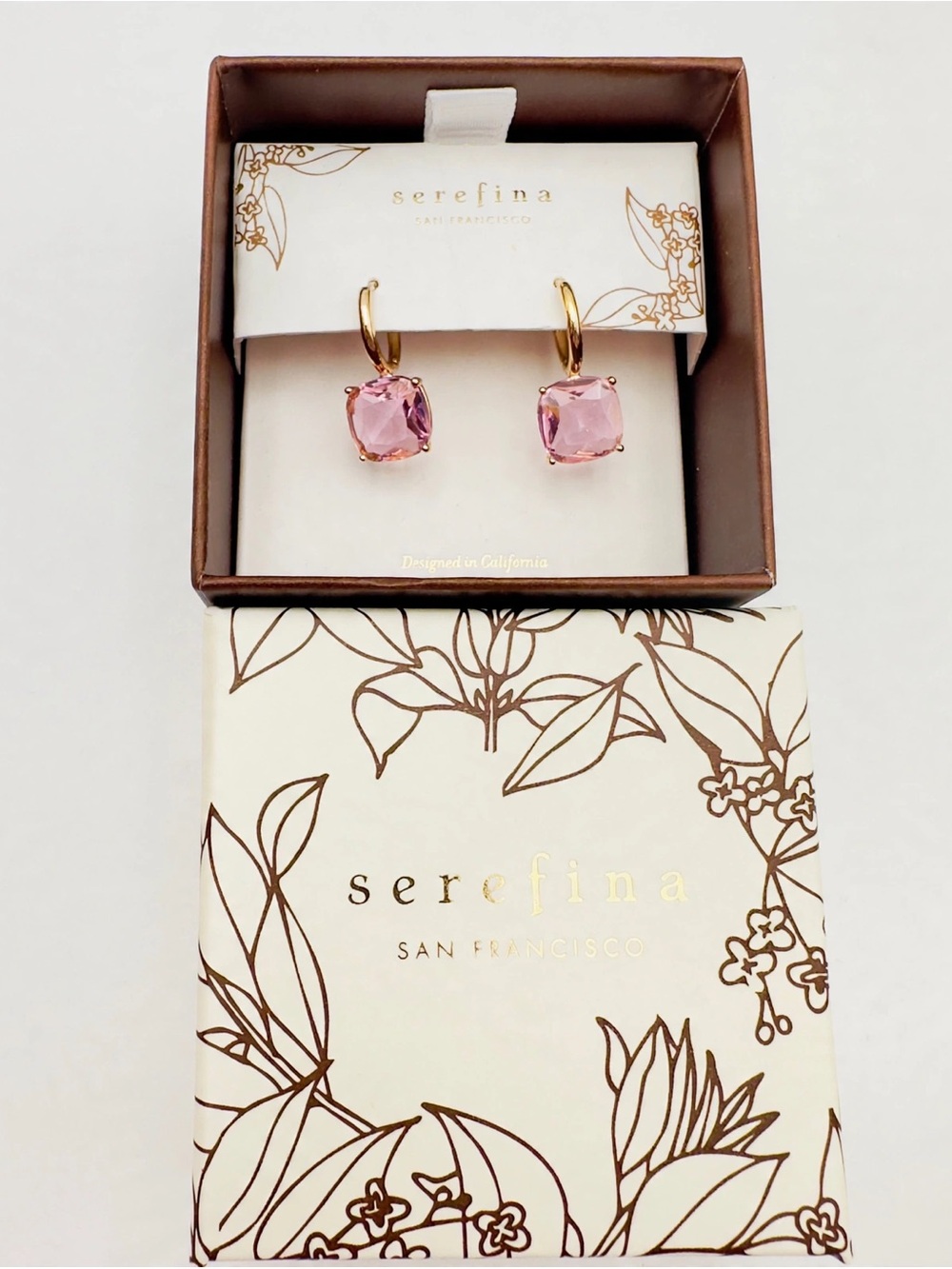 Serefina Pink Cushion-Cut Dangle Hoop Earrings